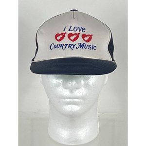 VTG "I Love Country Music" Trucker Mesh Snapback Cap White/Navy M/L NWOT F275
